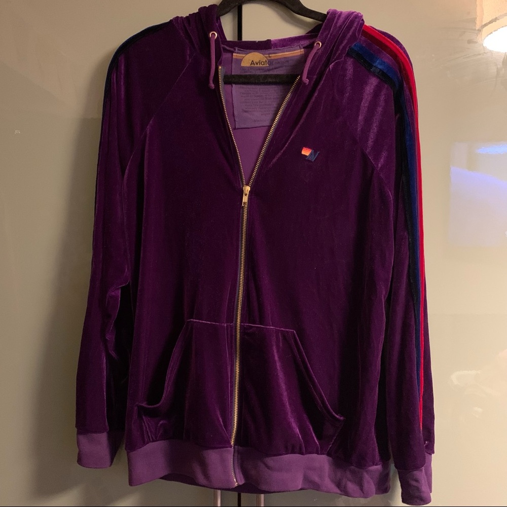 *SOLD* Aviator Nation Purple Velvet Hoodie Large